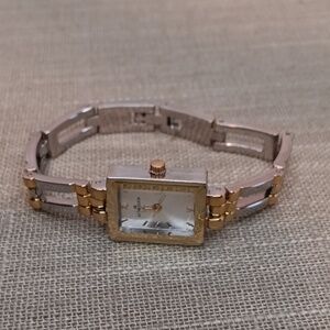 Anne Klein Rectangle Silver Gold Wrist Watch Small Size 6" Wrist
